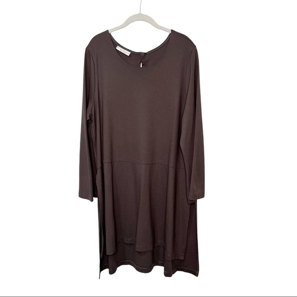 BRYN WALKER Gray Tunic Top Modal Blend Long Sleeves Side Slits Size L - Picture 1 of 8